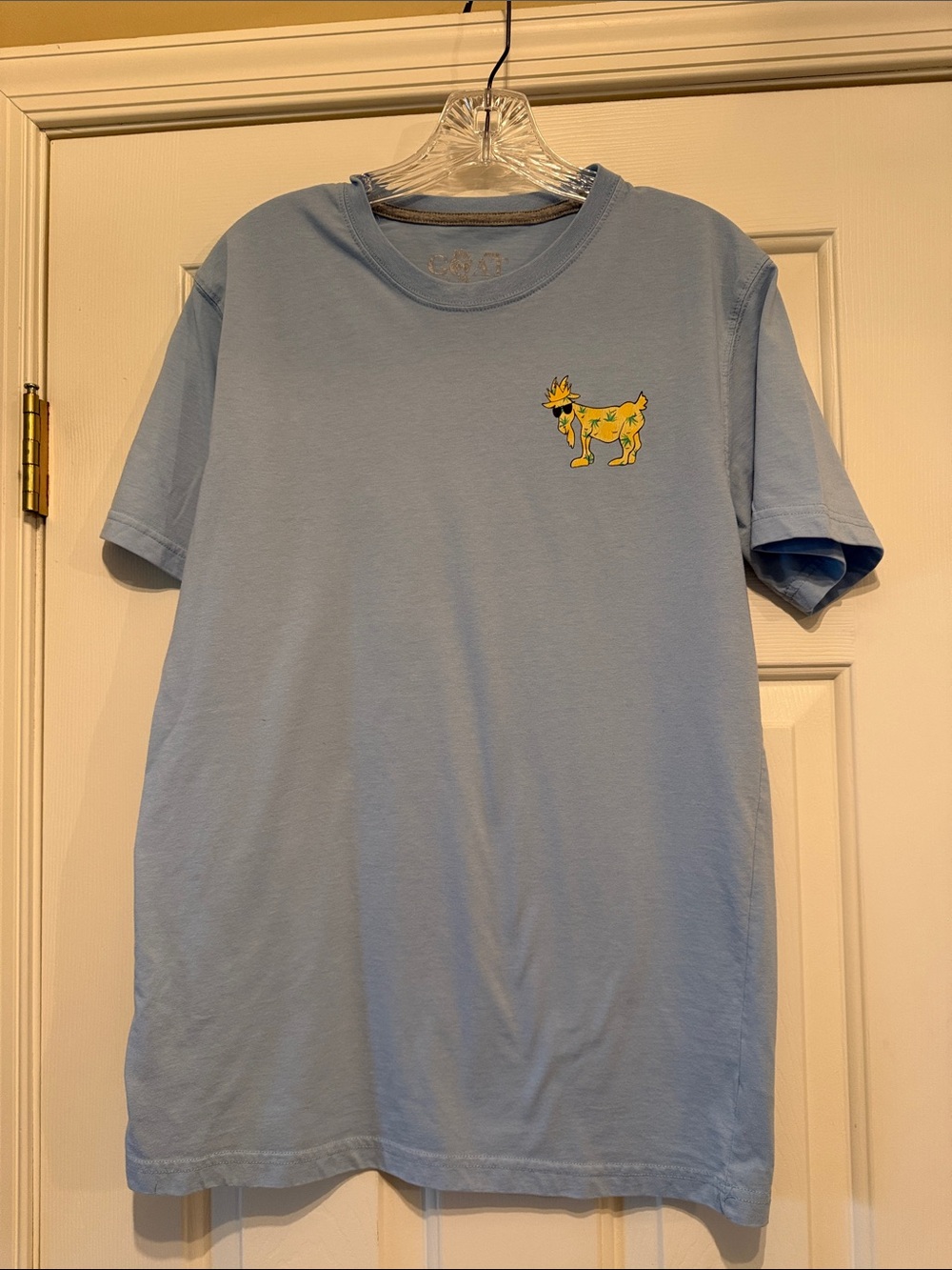 Men's Light Blue Short Sleeve Graphic Tee - Yellow Goat Detail